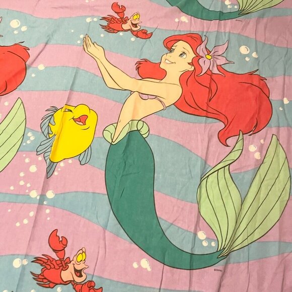 Vtg Disney The Little Mermaid Double Full Flat Sheet Ariel Flounder Sebastian - Picture 2 of 15